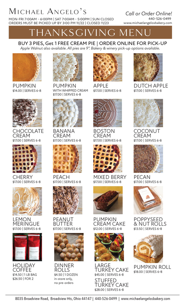Thanksgiving Bakery Menu