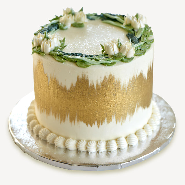 Online Cake Order - Gold Side Green Leaf #3Texture