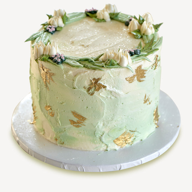Online Cake Order - Green Gold Leaf Cake #2Texture