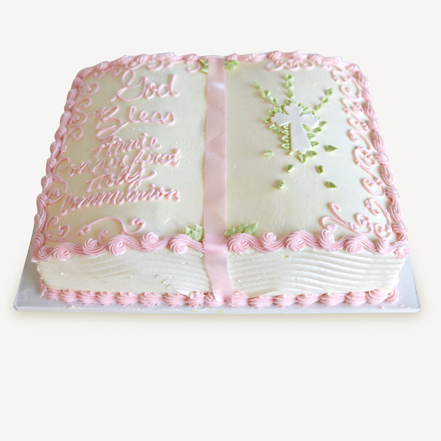 Online Cake Order - Bible Book with Pink Accents #102Religious