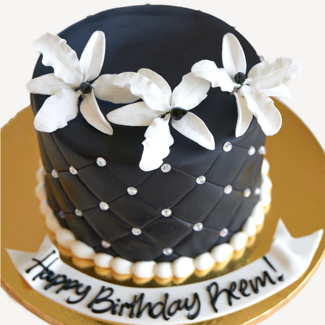 Online Cake Order - Black with White Lillies #12SeasonalFlowers