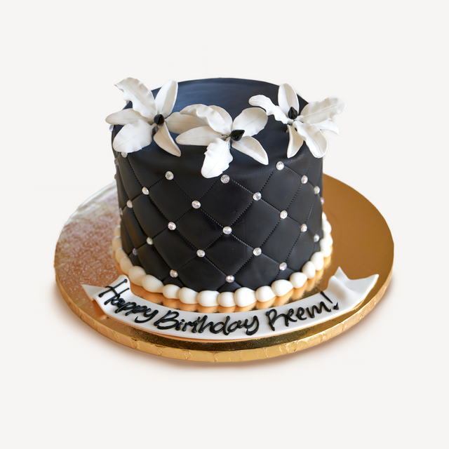 Online Cake Order - Black with White Lillies #12SeasonalFlowers