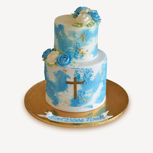 Online Cake Order - Blue and Gold Cross #169Religious