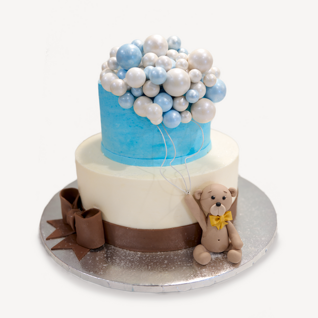 Online Cake Order - Bears & Balloons (Blue & White) #146Animals