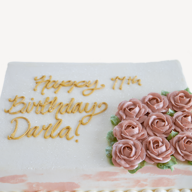 Online Cake Order - Gold and Pink Sheet Cake #9SeasonalFlowers