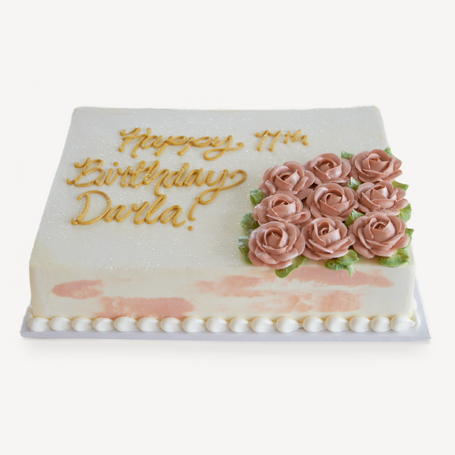 Online Cake Order - Gold and Pink Sheet Cake #9SeasonalFlowers