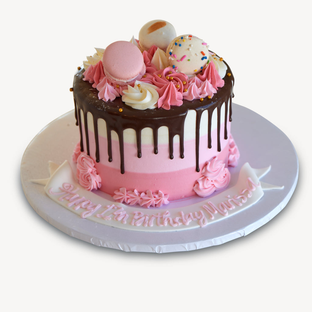 Online Cake Order Pink Macaron Drip Cake 2Drip Michael Angelo's