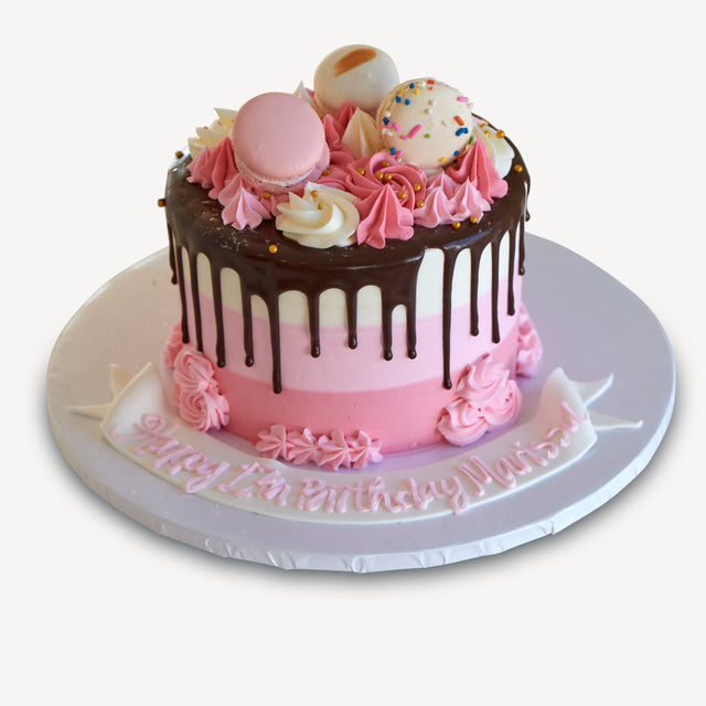 Online Cake Order - Pink Macaron Drip Cake #2Drip