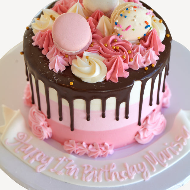 Online Cake Order - Pink Macaron Drip Cake #2Drip