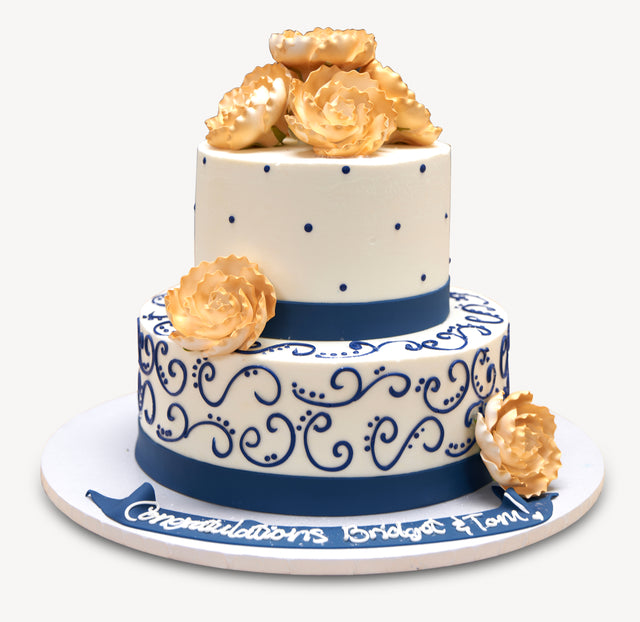 Online Cake Order - Gold and Navy #130Bridal