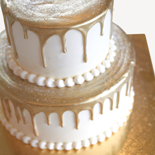 Online Cake Order - White & Gold Two-Tier Drip Cake #13Drip