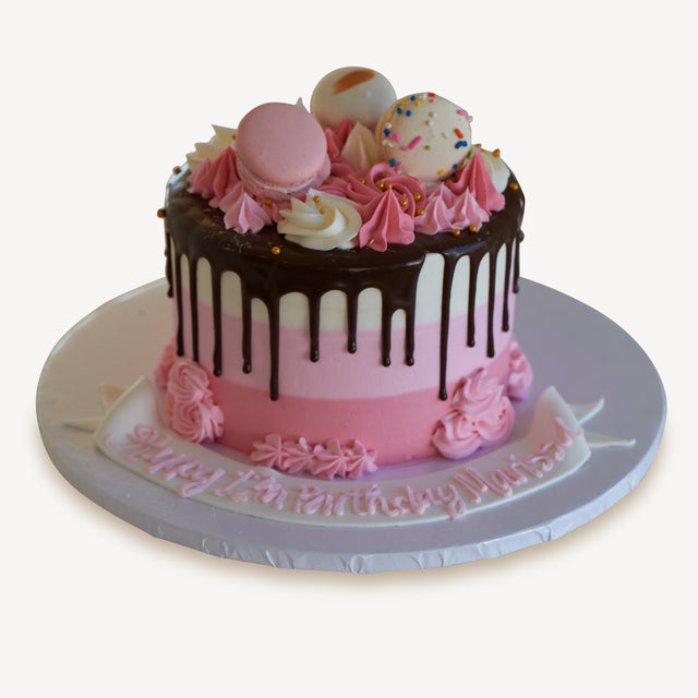 Online Cake Order - Pink Macaron Drip Cake #2Drip