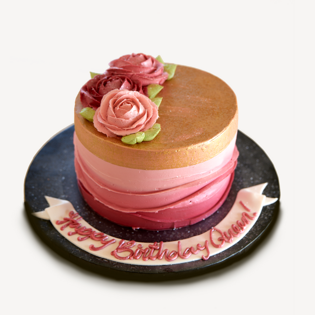 Online Cake Order - Gold and Pink Flower Cake #5SeasonalFlowers