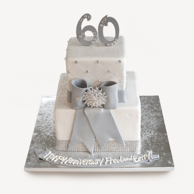 Online Cake Order - Silver Quilted Square Anniversary Cake #262Milestones