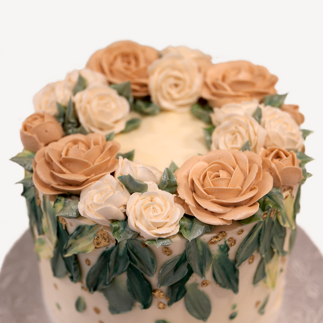 Online Cake Order - Neutral Roses #6SeasonalFlowers