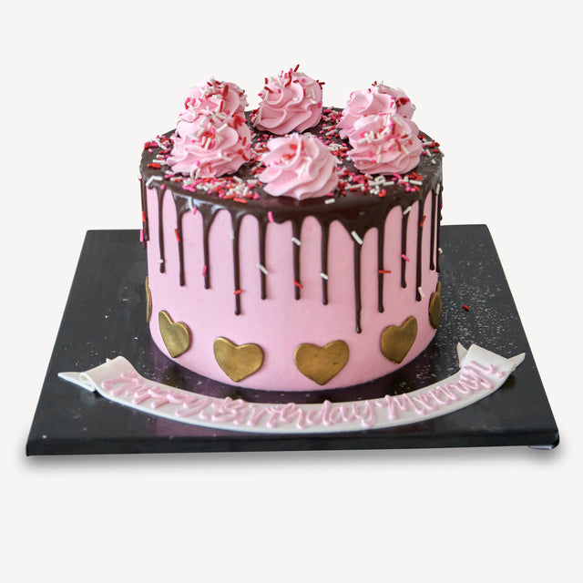 Online Cake Order - Pink & Gold Drip Cake #6Drip
