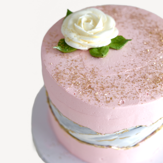 Online Cake Order - Pink, Marble, and Gold Cake #7SeasonalFlowers