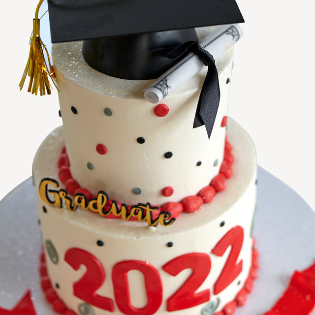 Online Cake Order - Two-Tier Polka Dot and Swirls Graduate Cake #113Graduation