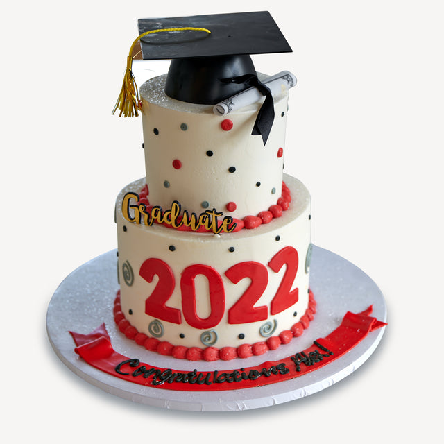 Online Cake Order - Two-Tier Polka Dot and Swirls Graduate Cake #113Graduation