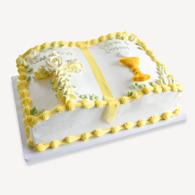 Online Cake Order - Yellow Bible with Chalice #157Religious