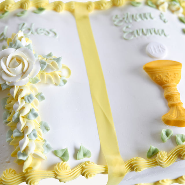 Online Cake Order - Yellow Bible with Chalice #157Religious