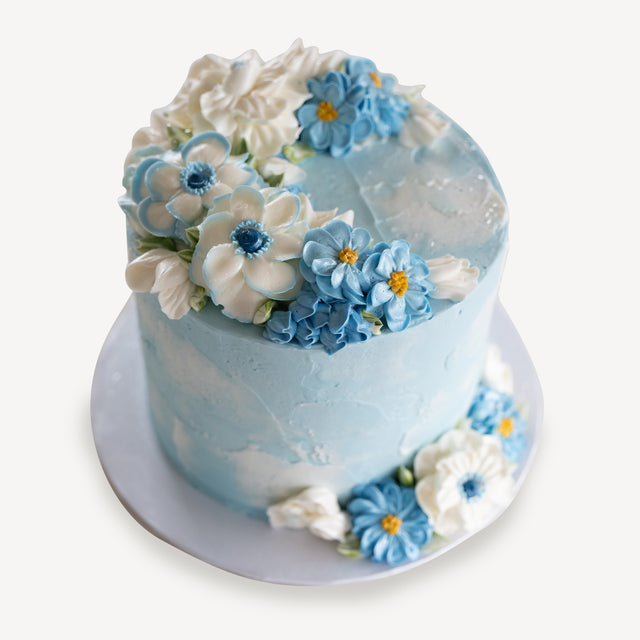 Online Cake Order - Blue Stucco with Flowers #19Texture