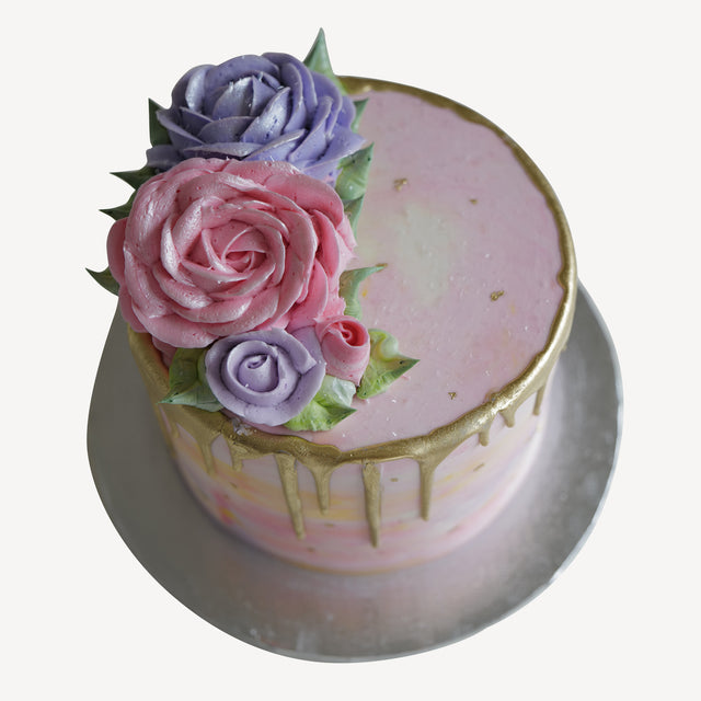 Online Cake  Order - Gold Drip with Flowers #114Featured
