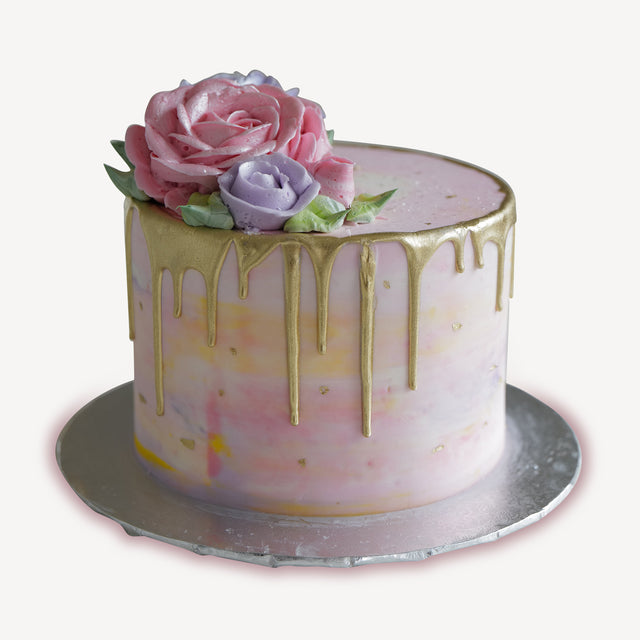 Online Cake  Order - Gold Drip with Flowers #114Featured