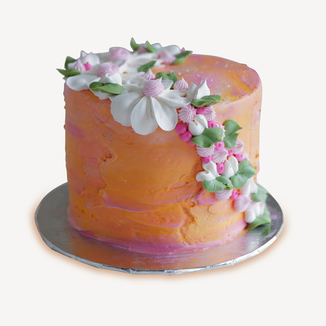 Online Cake  Order - Orange Stucco with White Flowers #115Featured