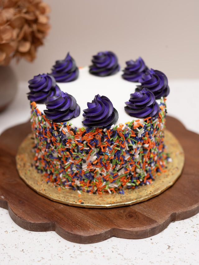 Fall sprinkle cake, side view