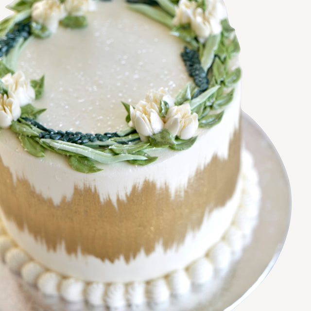 Online Cake Order - Gold Side Green Leaf #3Texture