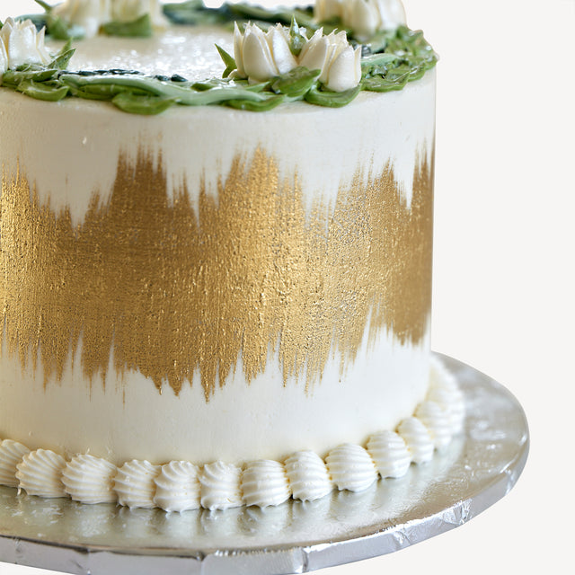 Online Cake Order - Gold Side Green Leaf #3Texture