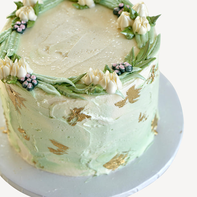 Online Cake Order - Green Gold Leaf Cake #2Texture