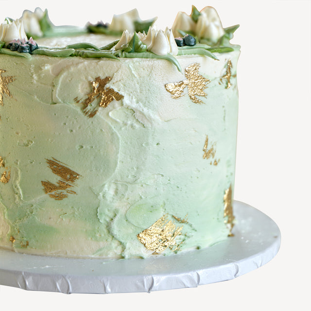 Online Cake Order - Green Gold Leaf Cake #2Texture