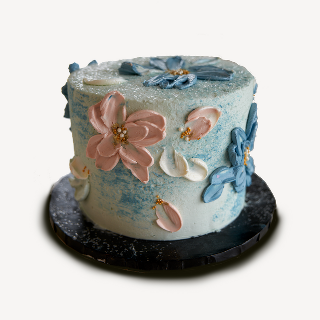 Online Cake Order - Blue Texture with Flowers #2PaletteCake