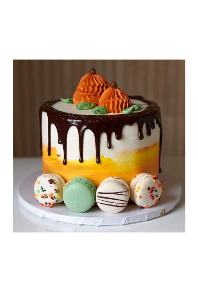 Online Cake Order - Fall Macaron Cake with Chocolate Drip #55Featured