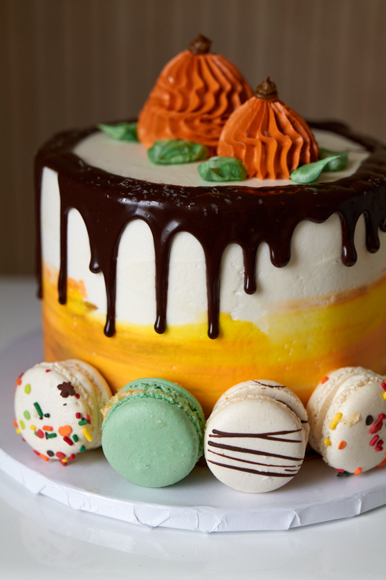 Online Cake Order - Fall Macaron Cake with Chocolate Drip #55Featured