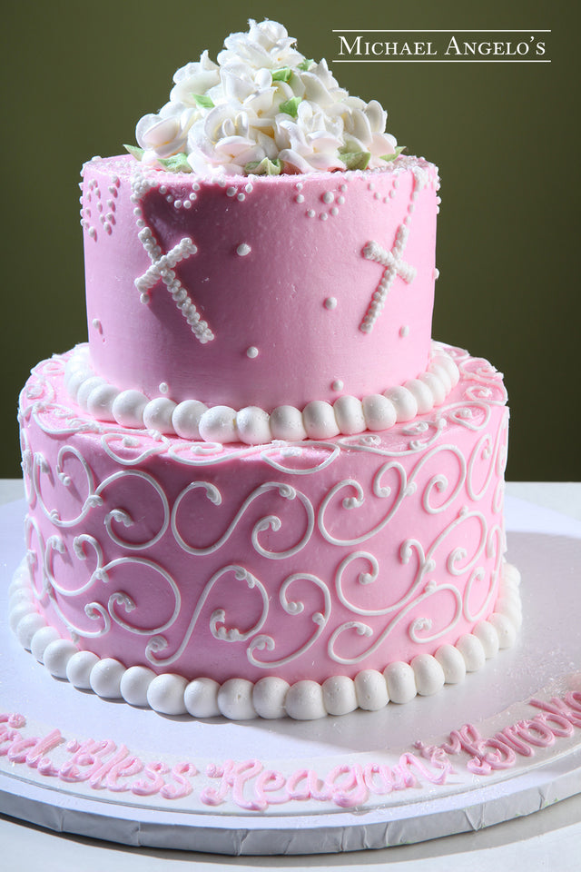 Pink Buttercream with Crosses #97Religious