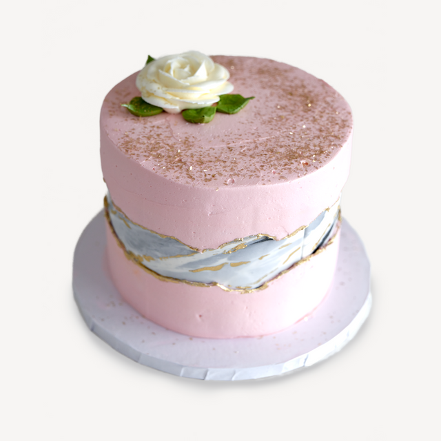 Online Cake Order - Pink, Marble, and Gold Cake #7SeasonalFlowers