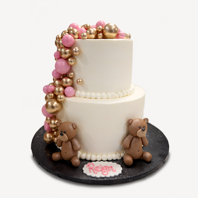 Online Cake Order - Bears & Balloons (Pink & Gold) #145Animals