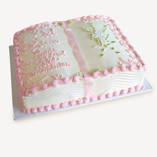 Online Cake Order - Bible Book with Pink Accents #102Religious