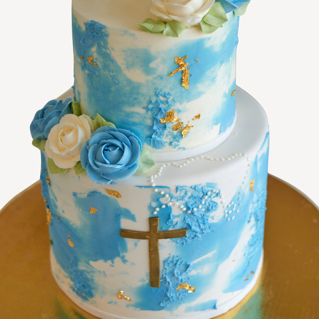 Online Cake Order - Blue and Gold Cross #169Religious