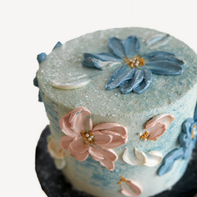Online Cake Order - Blue Texture with Flowers #2PaletteCake