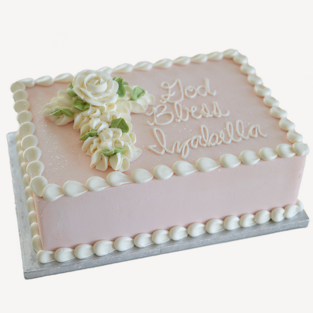 Online Cake Order -  Pink with White Rose Cross #166Religious