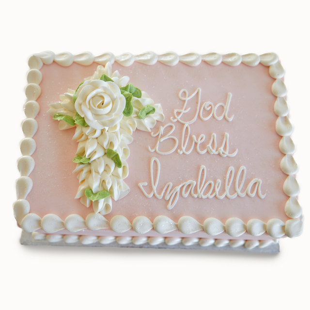 Online Cake Order -  Pink with White Rose Cross #166Religious