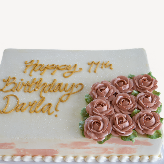 Online Cake Order - Gold and Pink Sheet Cake #9SeasonalFlowers