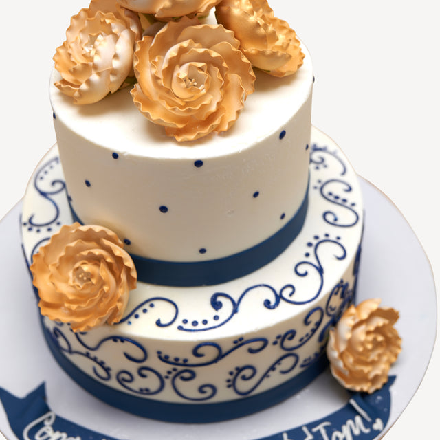Online Cake Order - Gold and Navy #130Bridal