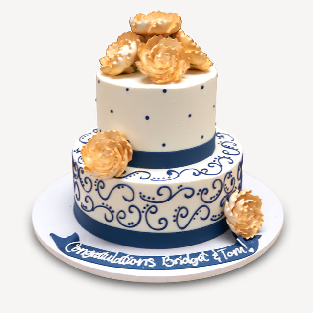 Online Cake Order - Gold and Navy #130Bridal