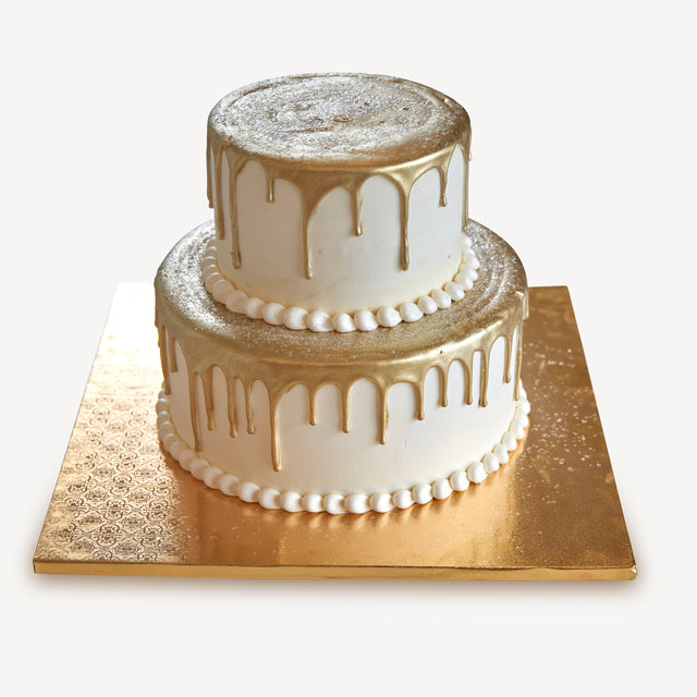 Online Cake Order - White & Gold Two-Tier Drip Cake #13Drip