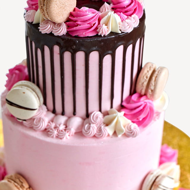Online Cake Order - Pink Macaron Two-Tier Drip Cake #14Drip – Michael  Angelo's
